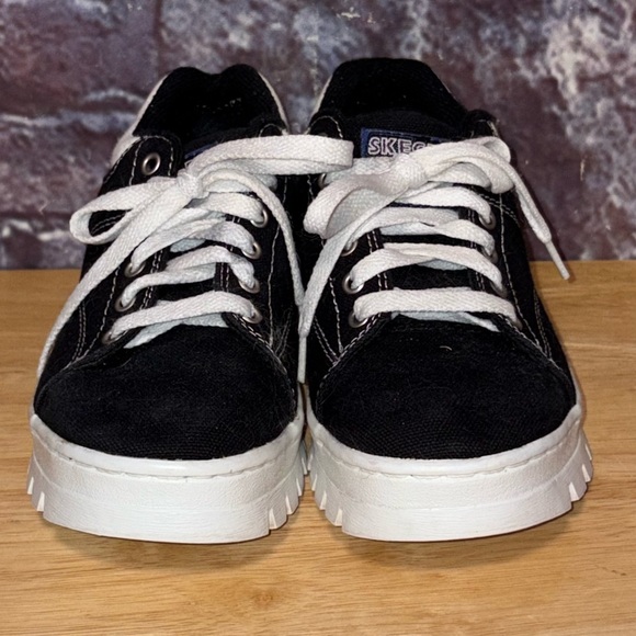 Skechers Black Canvas Chunk Platform low Y2K Vintage Sneakers Shoes Size 6 - Picture 5 of 12